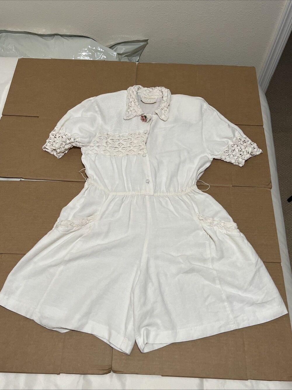 Spencer Alexis Midi Jumper Womens 6 Ivory White Crochet Boho Cottage 90s Y2K USA